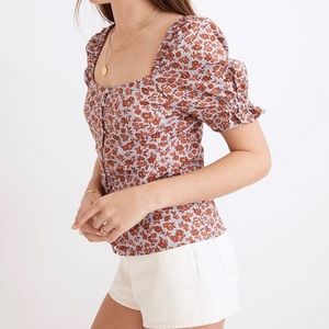 Madewell Button-Front Smocked-Back Top in Piccola Floral